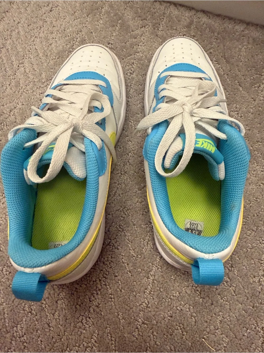 Nike Kids Low-Top Sneakers - White, Blue & Neon Yellow